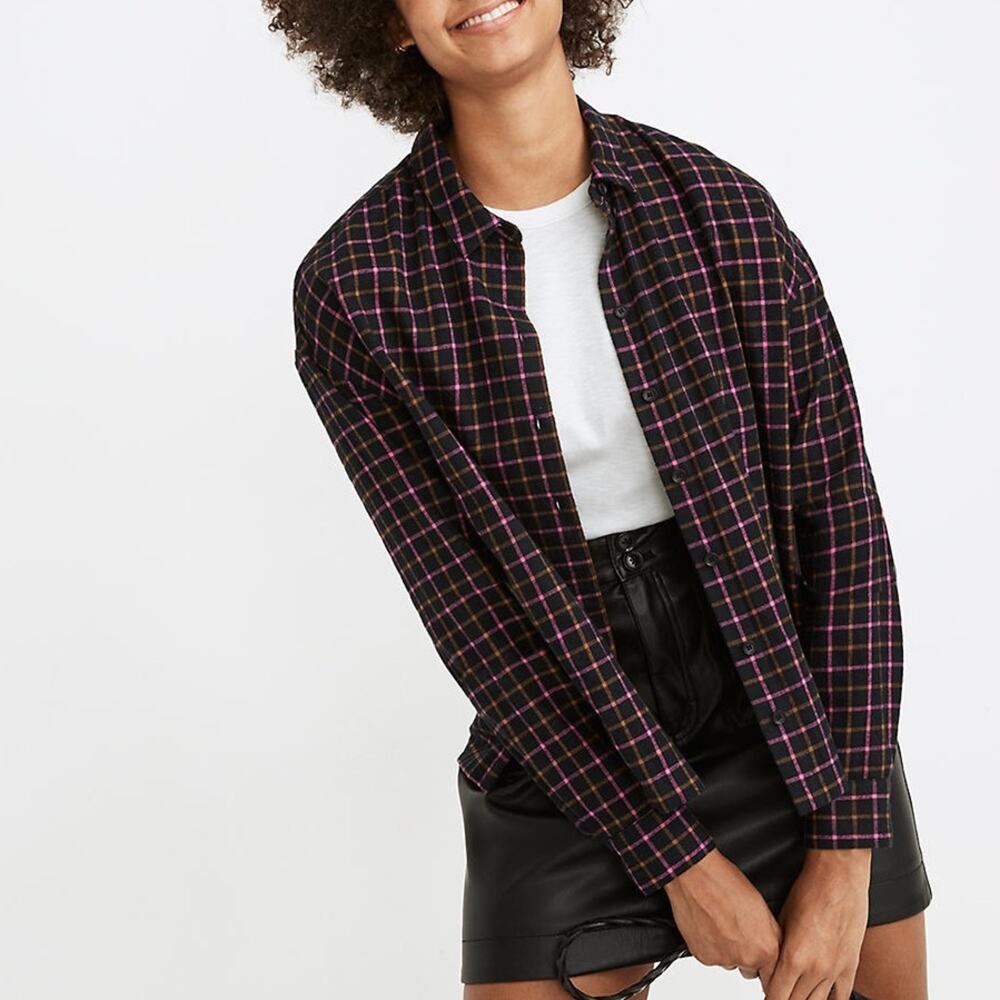 Madewell Boxy Flannel Westlake Shirt Stoppard Plaid Pattern Button Down Size XXS